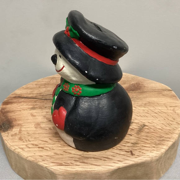 🔴 Vintage Christmas Snowman Piggy/Coin Bank with Stopper - Ceramic Crafted - Picture 3 of 13